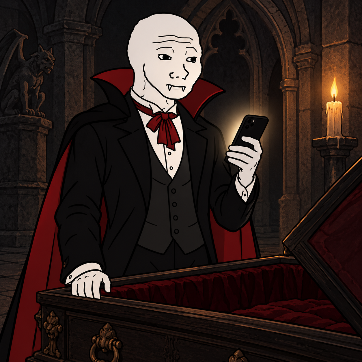 Wojo Drakula awakening in his candlelit castle
